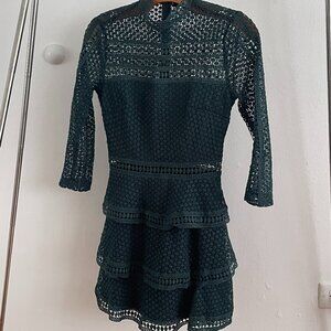 DARK GREEN/TEAL LACE DRESS, US 2/XS, PRETTY LITTLE THING